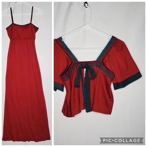 Jody T Of California 70s Vtg Maxi Dress Shrug Set XS Jr. Strappy Red Green